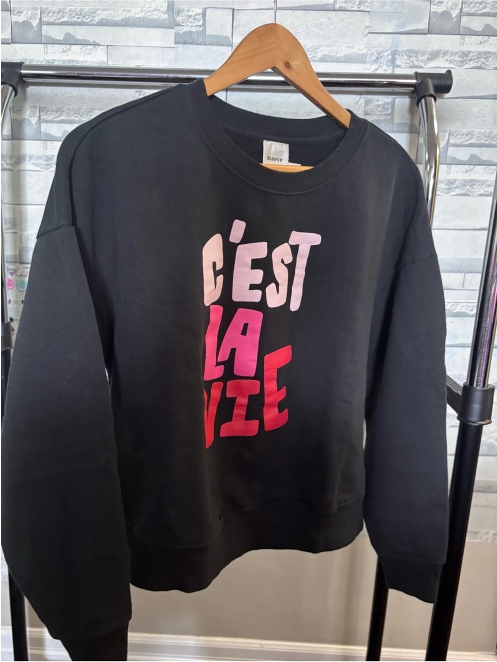 Maeve x Jordan Sondler C’est La Vie Graphic Sweatshirt Black Size Small - Picture 4 of 7